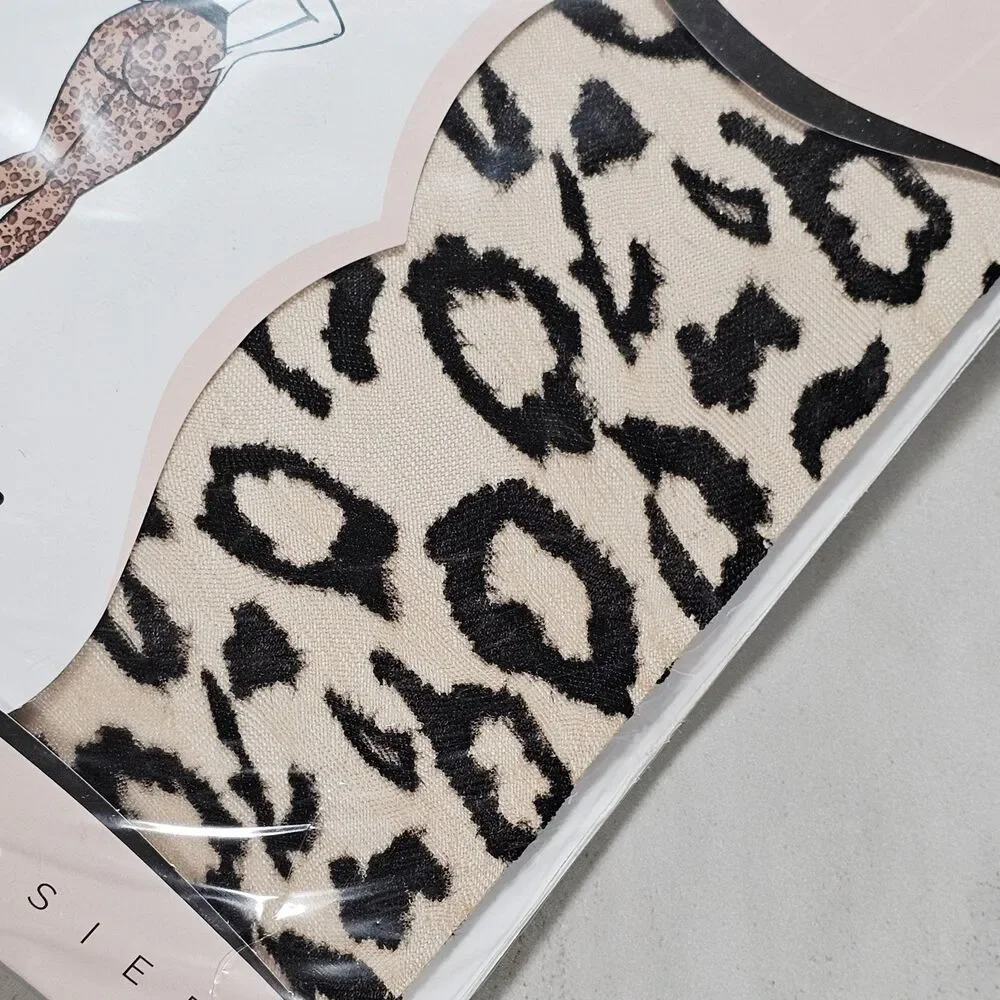 Playful Promises X Bettie Page Knit Tights with Leopard Print, Nude/Black, M